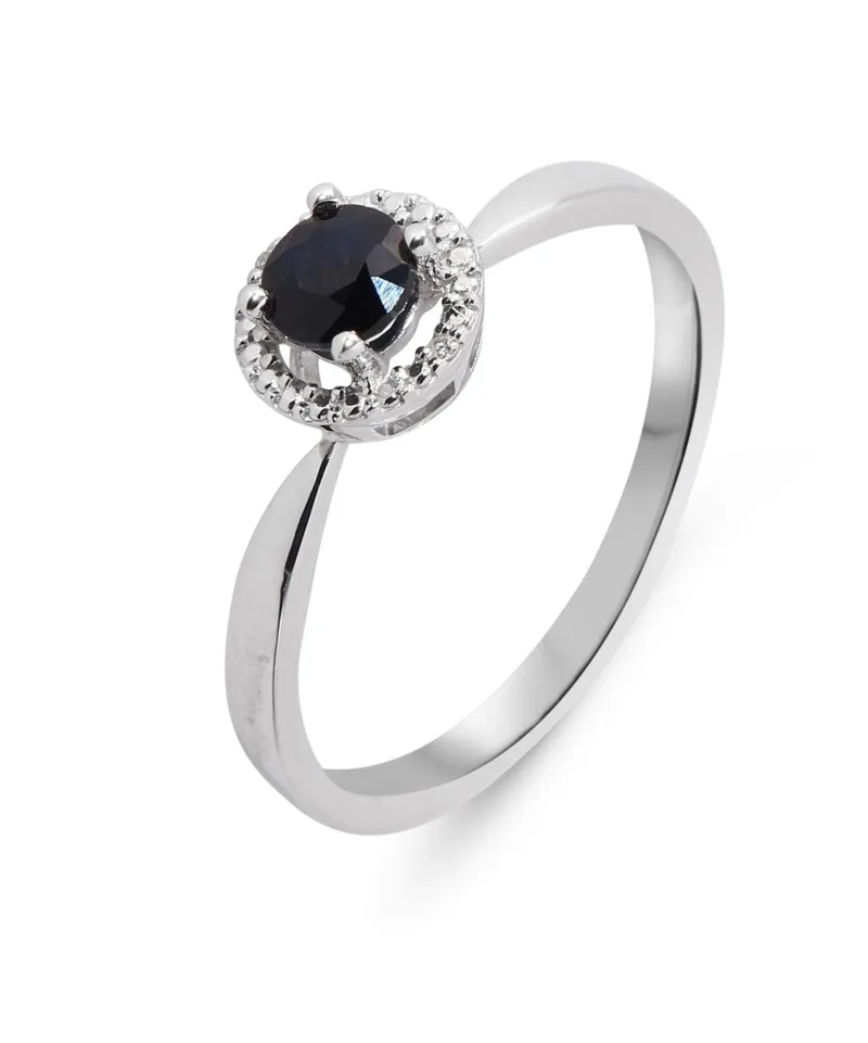Bague Saphir Bleu Rond 4mm et Diamants en Or Blanc 750 pour femme - Bijoux Trabbia Vuillermoz